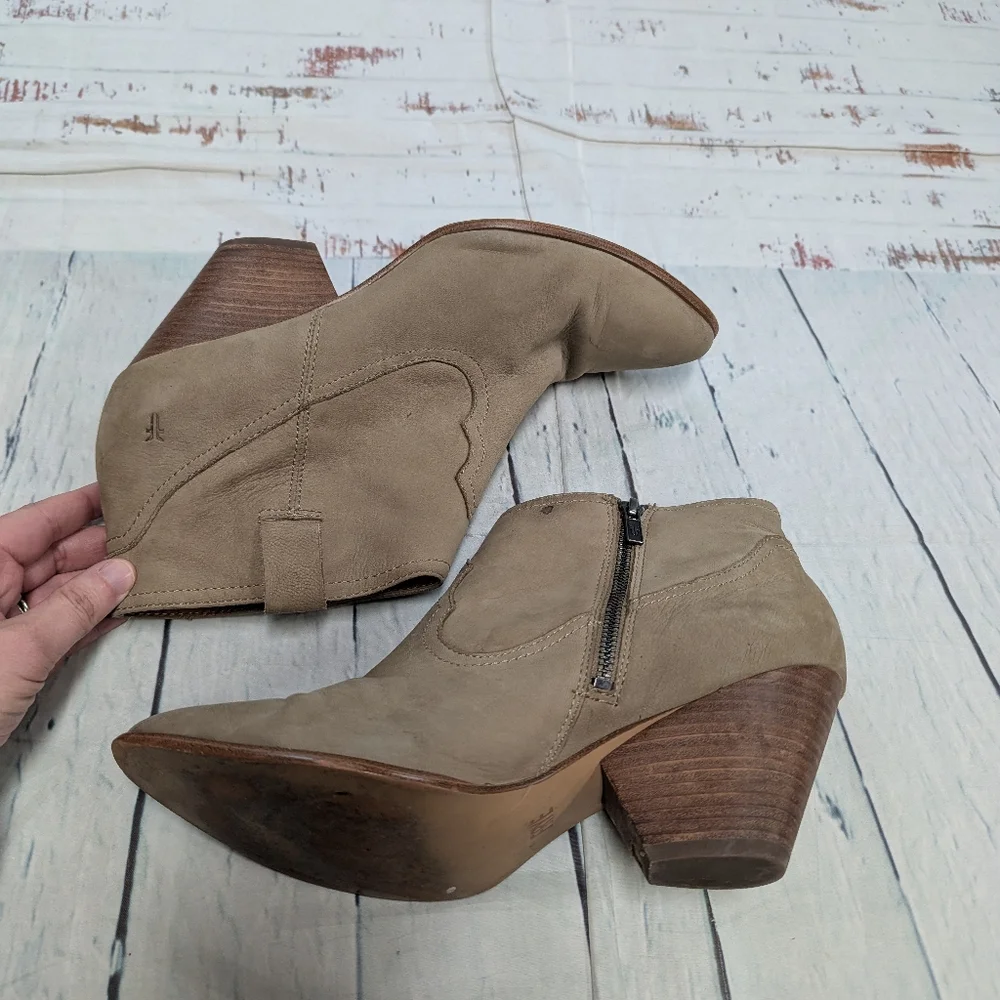 Frye leather cowgirl ankle booties with heels. - Picture 2 of 9